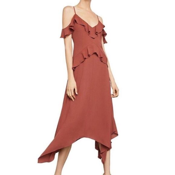 Bcbg Maxazria Elegant Ruffled Cold Shoulder Dress in cream, XXS - Picture 2 of 11